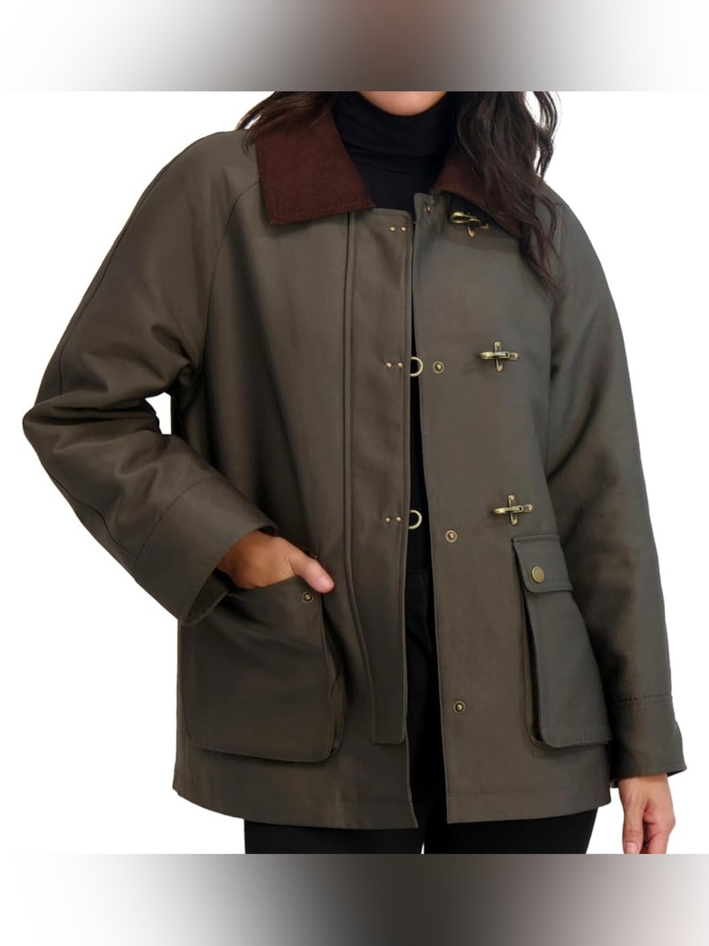 Olive GreenOversized Barn Jacket. Corduroy Collar
